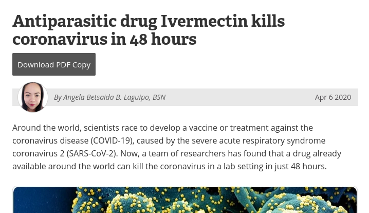 Report Saying that Ivermectin Kills Coronavirus